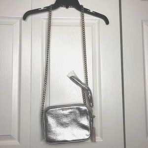Victoria’s Secret Silver Crossbody Crossover Purse With Long Gold Chain NWT